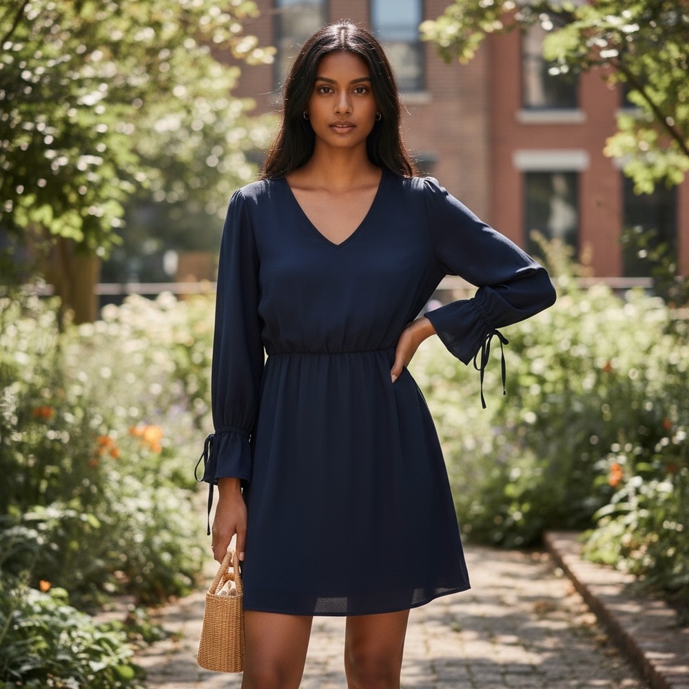 Vince Camuto Elegant Navy Long Sleeve Dress